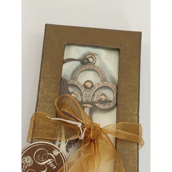 Wedding Favor Skeleton Key Bottle Opener Antique Copper Finish New In Gift Box - Picture 12 of 13